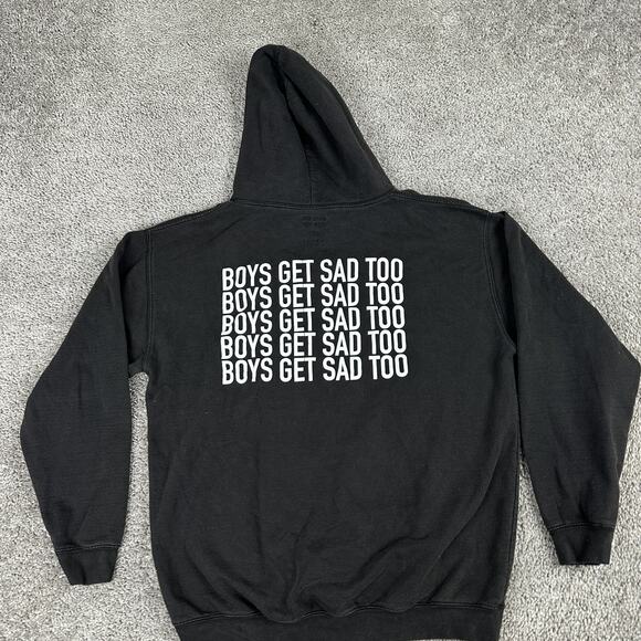 Boys Get Sad Too Hoodie Sweatshirt Mens XL Black Pullover Graphic Streetwear - Picture 2 of 15